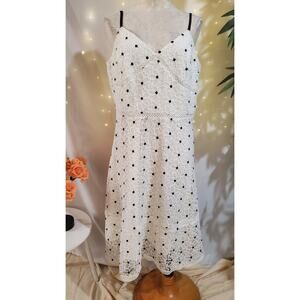 Antonio Melani Urma Lace Polka Dot Midi Dress Womens Plus Size 14 Black White